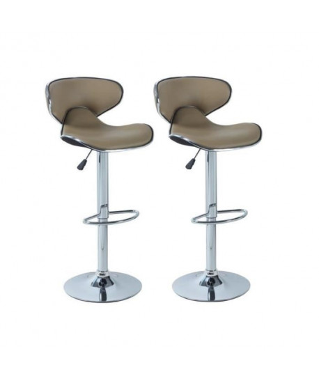 YORK Lot de 2 tabourets de bar réglables  Simili taupe  Contemporain  L 51 x P 50 cm