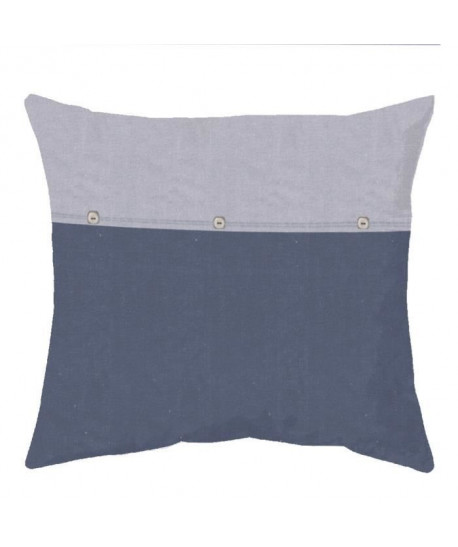 COTE DECO Taie d\'Oreiller 100% coton lavé 65x65 cm  Bleu navy et gris éléphant