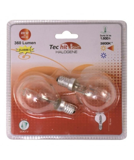 TEC HIT LIGHT Lot de 2 ampoules halogenes E14 28 W équivalent a 40 W blanc neutre