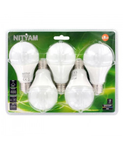 NITYAM Lot de 5 ampoules standard LED E27 6W équivalence 40W blanc chaud