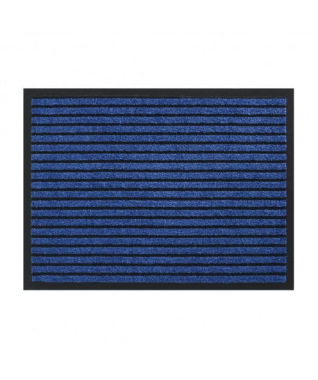 Tapis d?entrée TIMELESS  Bleu rayé noir  40x60 cm  Support vinyl antidérapant