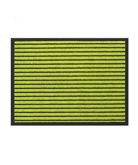 Tapis d?entrée TIMELESS  Vert rayé noir  80x120 cm  Support vinyl antidérapant