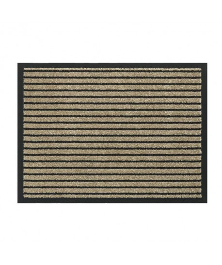 Tapis d?entrée TIMELESS  Beige rayé noir  80x120 cm  Support vinyl antidérapant