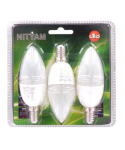 NITYAM Lot de 3 ampoules flamme LED E14 6W équivalence 40W blanc chaud