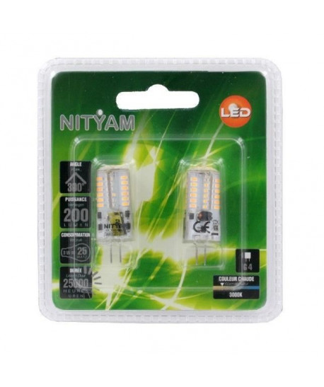 NITYAM Pack de 2 ampoules capsules Led G4 3W équivalent a 25W