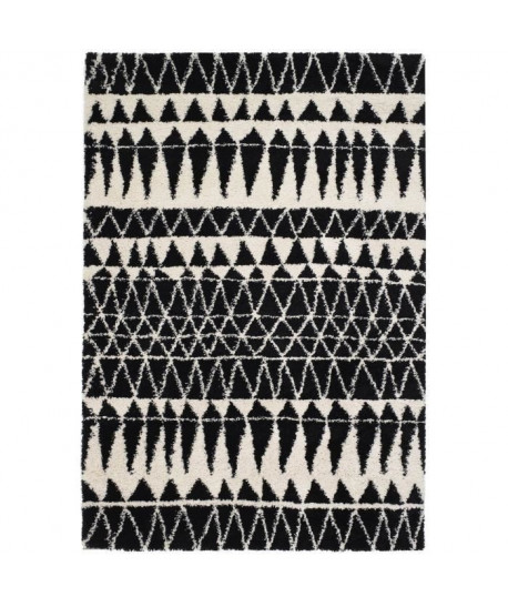 Tapis de salon Wool style ethnique 120x170 cm noir et blanc