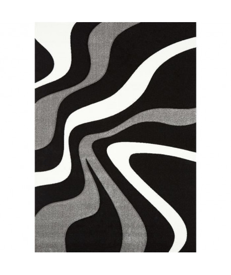 DIAMOND VAGUES Tapis de salon 120x170 cm noir, gris et blanc