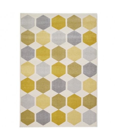 Tapis de salon Madrid style scandinave 120x170 cm gris et jaune