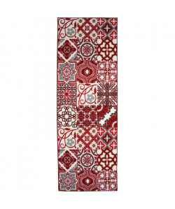 UTOPIA Tapis de couloir carreaux de ciment  80x150 cm rouge et blanc