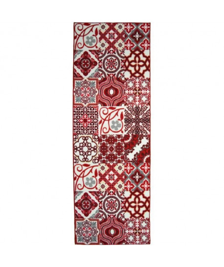 UTOPIA Tapis de couloir carreaux de ciment  80x150 cm rouge et blanc