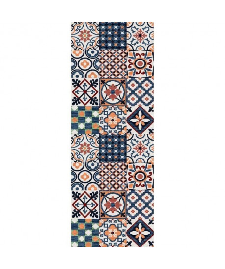 UTOPIA Tapis de salon carreaux de ciment 80x150 cm orange, bleu et blanc