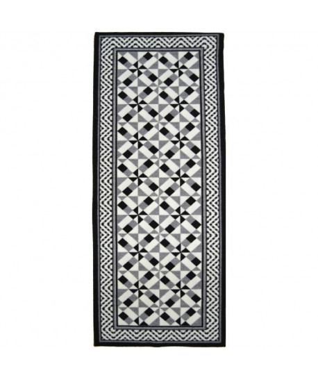 UTOPIA Tapis de salon carreaux de ciment  80x150 cm noir, gris et blanc