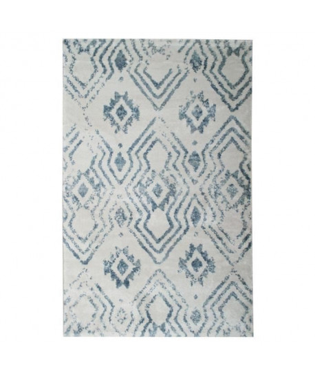 Tapis de salon Géométrique GRENADA Beige Gris et Bleu 120x170cm