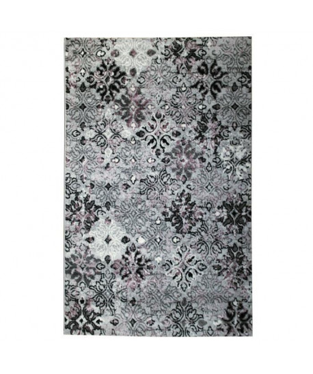 Tapis de salon contemporain TOSCANE Gris, créme et poupre 160x230cm