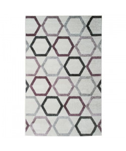 Tapis de salon contemporain TOSCANE Gris, créme et poupre 120x170cm