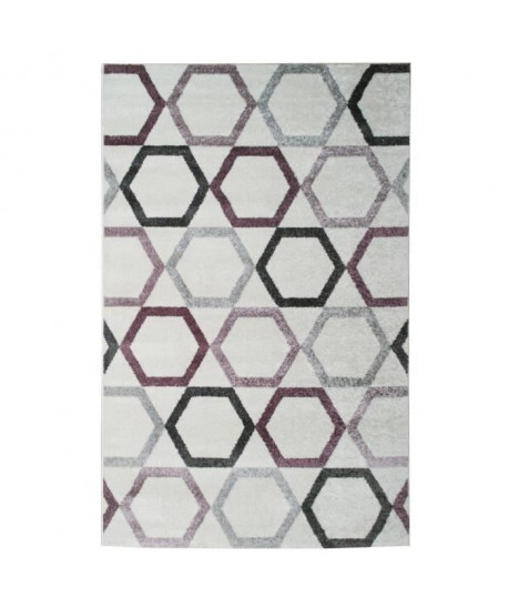 Tapis de salon contemporain TOSCANE Gris, créme et poupre 120x170cm