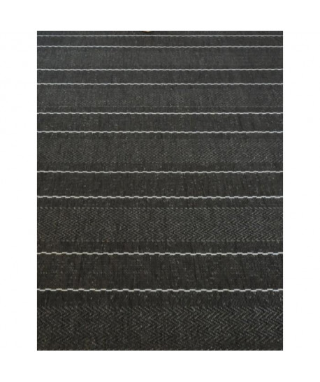 STRIPE II Tapis moderne tissé plat en velours polypropylene  120x170 cm  Noir et creme