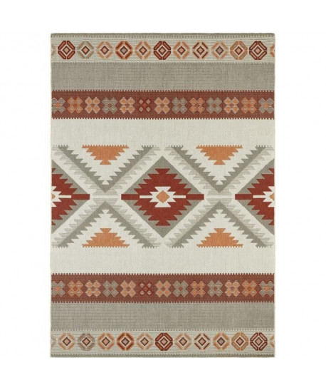 AZTEC Tapis ethnique tissé plat en velours polypropylene  140x200 cm  Beige terracotta