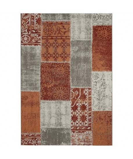 TRIBU Tapis ethnique tissé plat en velours polypropylene  120x170 cm  Rouge terracotta