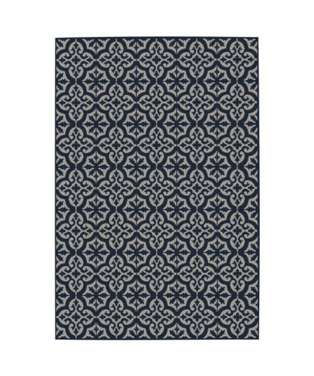 CARLTON Tapis relax 160x230cm Bleu nuit & Laine Imprimé