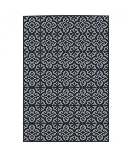 CARLTON Tapis relax 120x170cm Bleu nuit & Laine Imprimé