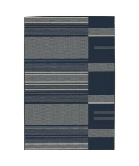 CARLTON Tapis relax 120x170cm Bleu nuit & Laine Rayure