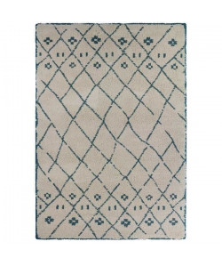 ASMA Tapis de salon style Berbere en polypropylene laineux  120x170 cm  Beige et Bleu indien