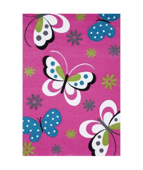 BUTTERFLY Tapis pour enfant 160x230 cm fuchsia, blanc et turquoise