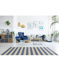 CARLTON Tapis relax 160x230cm Laine & Bleu Rayure