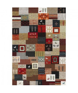 ETHNO Tapis de salon 120x170 cm  Rouge, Noir et Gris