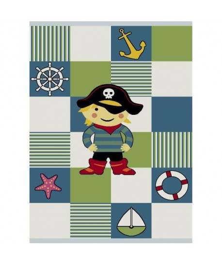 PIRATA Tapis pour enfant 120x170 cm bleu, blanc et vert