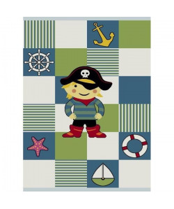 PIRATA Tapis pour enfant 160x230 cm bleu, blanc et vert