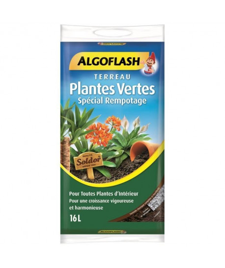 ALGOFLASH Terreau Plantes Vertes Spécial Rempotage  16L