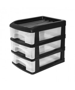 HOMEA Organiseur avec 3 mini tiroirs plastique 13x17x15,5 cm noir
