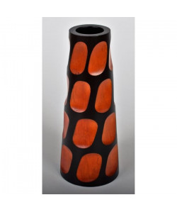 ETHNIQUE Vase décoratif en bois de manguier  H30 x Ř 13 cm  Noir et orange