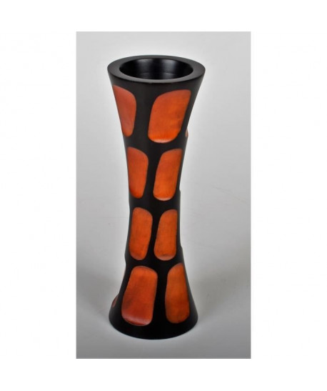ETHNIQUE Vase décoratif en bois de manguier  H30 x Ř 10 cm  Noir et orange