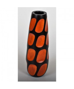 ETHNIQUE Vase décoratif en bois de manguier  H30 x Ř 10 cm  Noir et orange