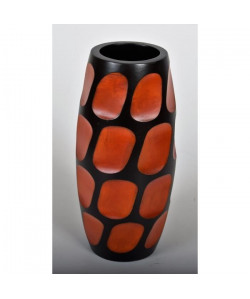 ETHNIQUE Vase décoratif en bois de manguier  H30 x Ř 15 cm  Noir et orange