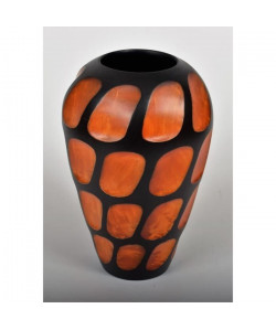 ETHNIQUE Vase décoratif en bois de manguier  H30 x Ř 20 cm  Noir et orange