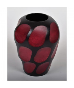 ETHNIQUE Vase décoratif en bois de manguier  H21 x Ř 14 cm  Noir et rouge