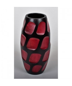 ETHNIQUE Vase décoratif en bois de manguier  H30 x Ř 15 cm  Noir et rouge