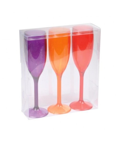 Lot de 3 flutes a champagne acrylique  Violet / Orange / Rouge