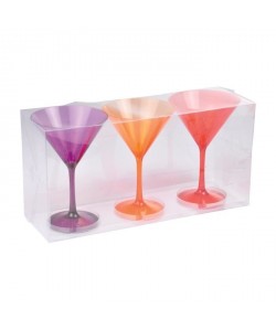 Lot de 3 verres a cocktail acrylique  Violet / Orange / Rouge