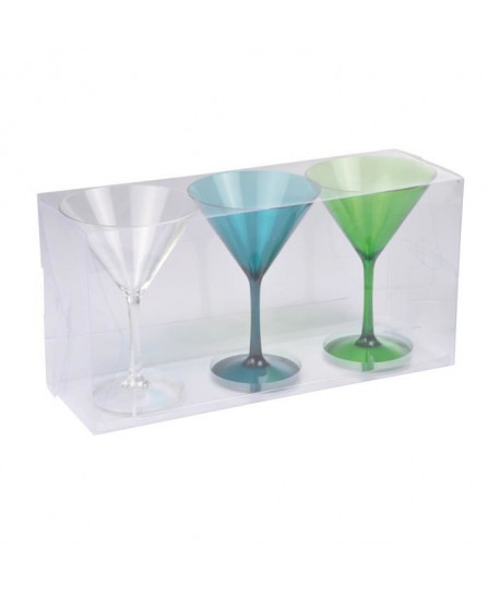 Lot de 3 verres a cocktail acrylique  Transparent / Bleu / Vert