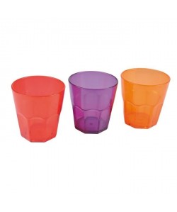 Lot de 3 verres acryliques  200 ml  Rouge / Violet / Orange