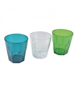 Lot de 3 verres acryliques  200 ml  Transparent / Bleu / Vert