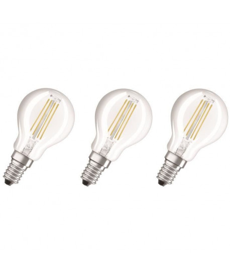 OSRAM Lot de 3 Ampoules LED E14 sphérique claire 4 W équivalent a 40 W blanc chaud