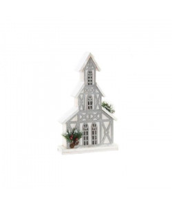 Maison de Noël lumineuse en bois blanc 24x8x41cm