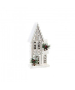 Maison de Noël lumineuse en bois blanc 18x9x39cm