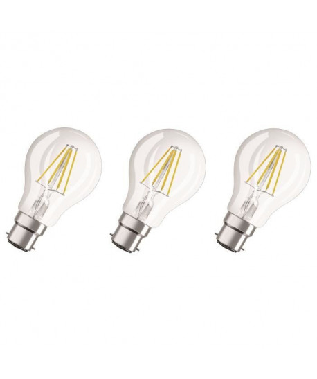 OSRAM Lot de 3 Ampoules LED B22 standard claire 7 W équivalent a 60 W blanc chaud